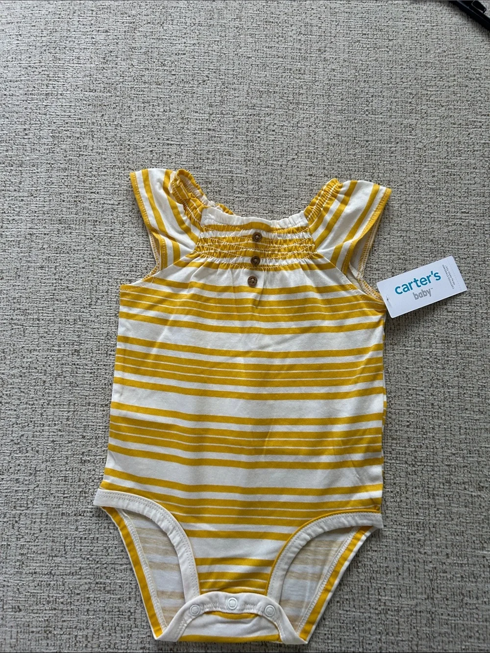 Carter's Yellow & White Striped Ruffle-Sleeve Onesie